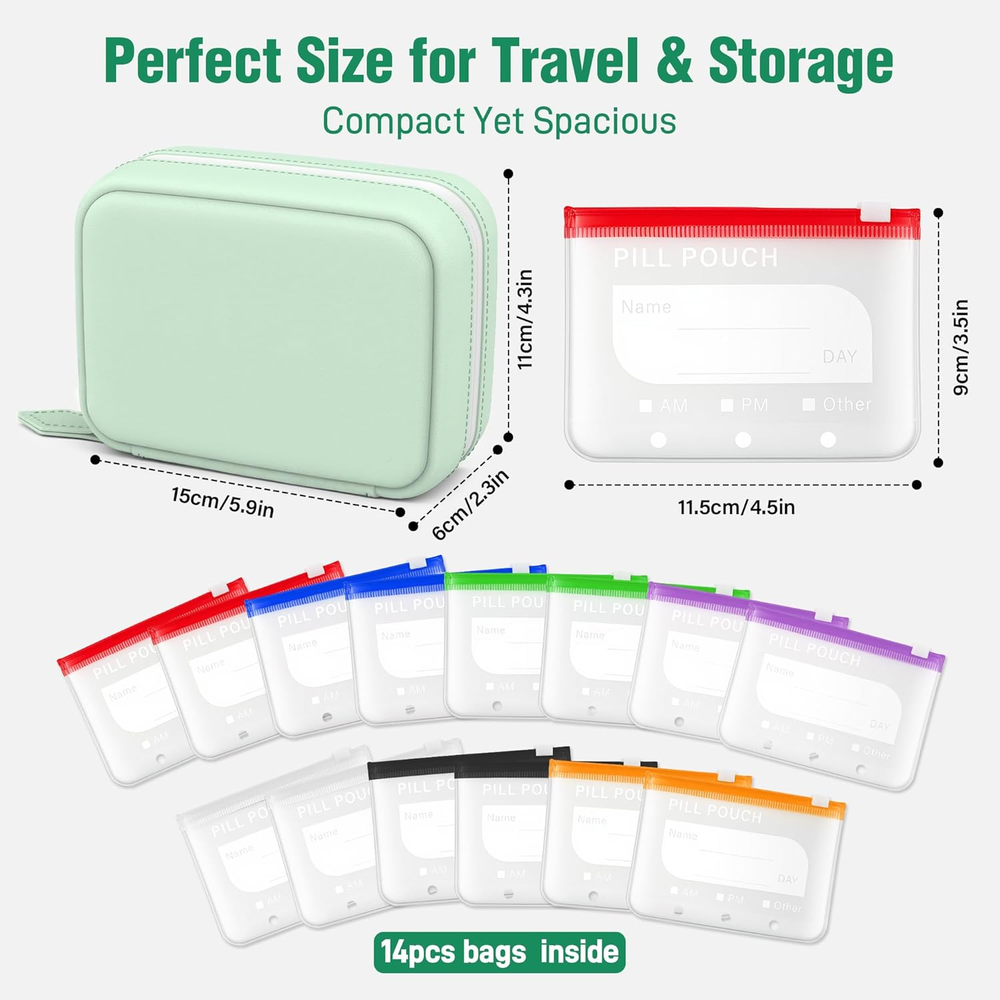 🏆Flash Sale 49% OFF💊Waterproof Pill Organizer Pouch Set – 14 Removable, Color-Coded Bags, Easy to Label & Refill💖