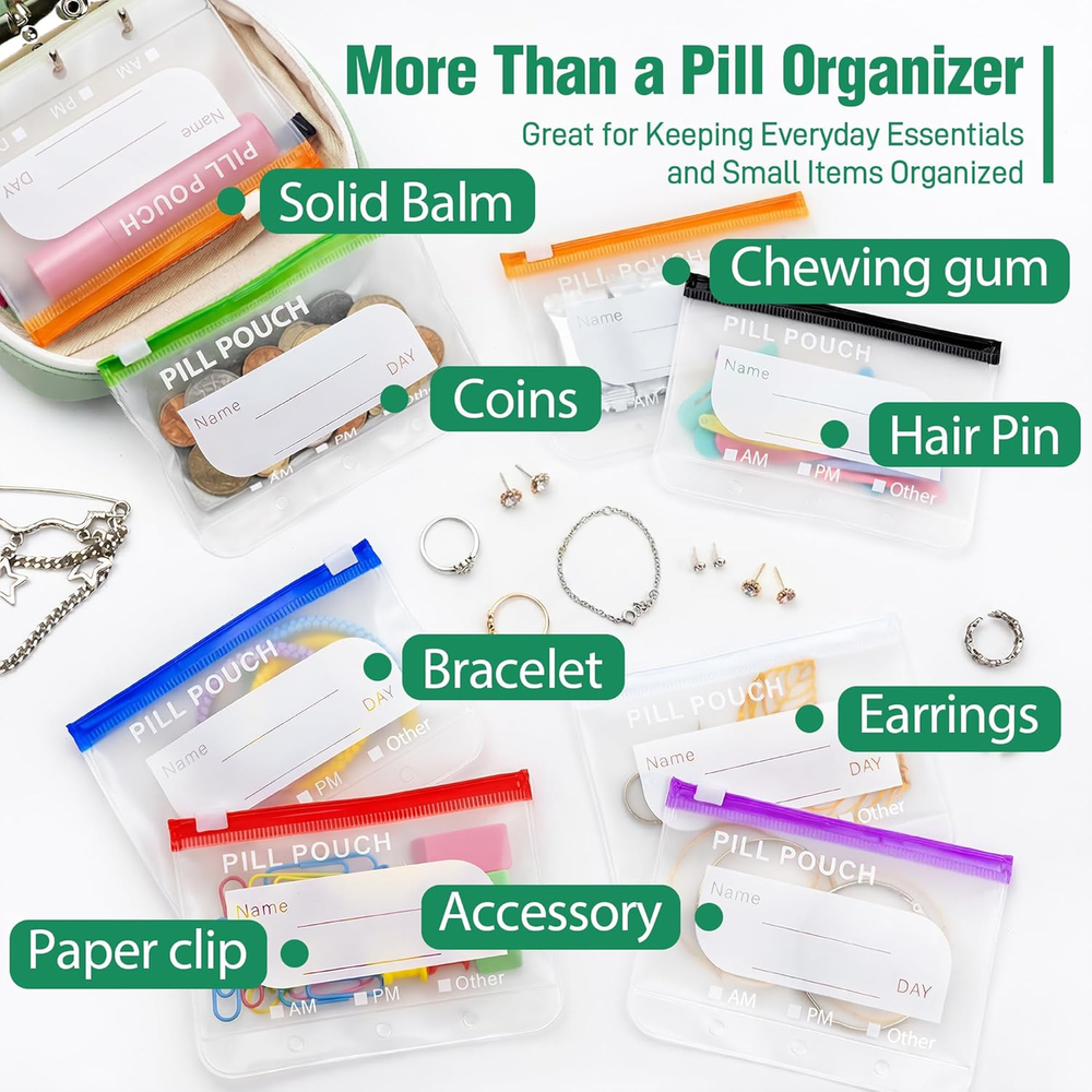 🏆Flash Sale 49% OFF💊Waterproof Pill Organizer Pouch Set – 14 Removable, Color-Coded Bags, Easy to Label & Refill💖